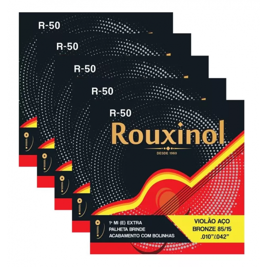Kit 5 Encordoamento Violão Aço R-50 .010 Rouxinol